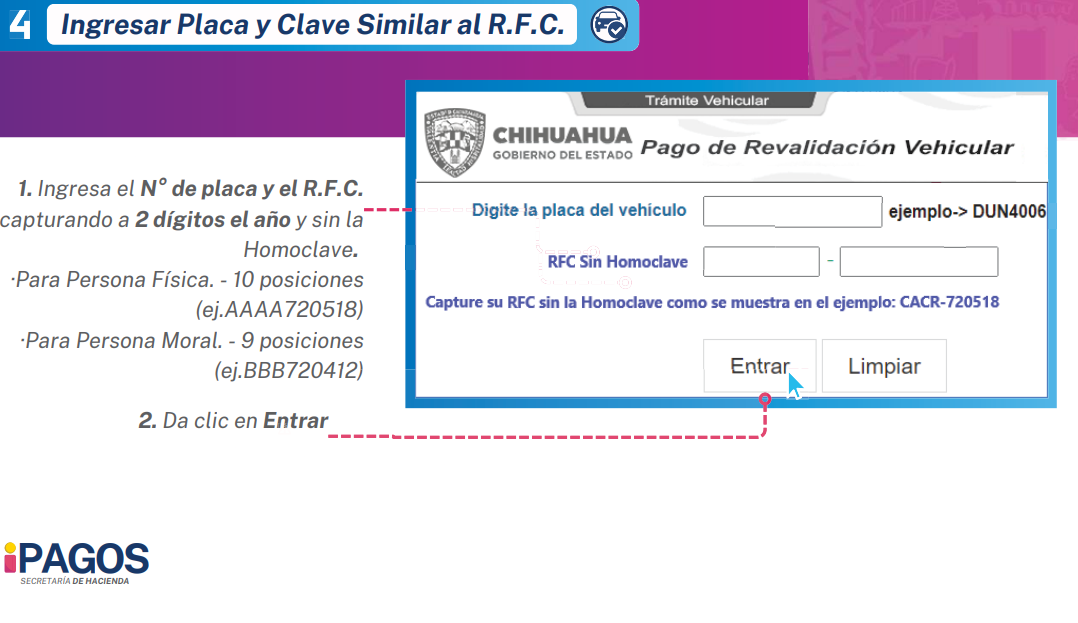 Ingresar Placa y Clave Similar al RFC Pago de Revalidacion Vehicular chihuahua Simpleaje