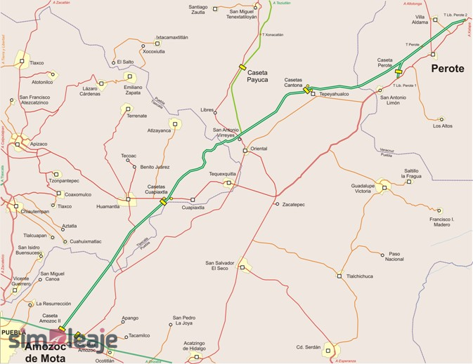 Casetas, gasolina y herramientas para viajar por México 6 Croquis de Amozoc - Perote y Libramiento de Perote
