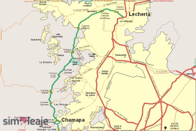 Casetas, gasolina y herramientas para viajar por México 4 Croquis de Chamapa - Lechería