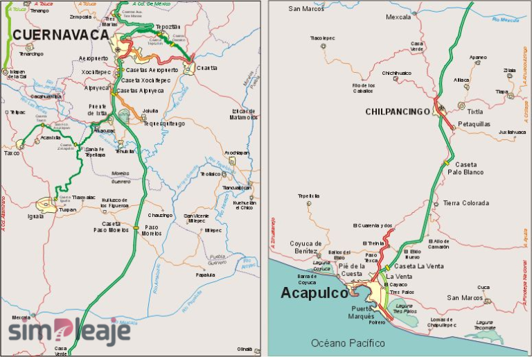 Casetas, gasolina y herramientas para viajar por México 2 Croquis de Cuernavaca - Acapulco