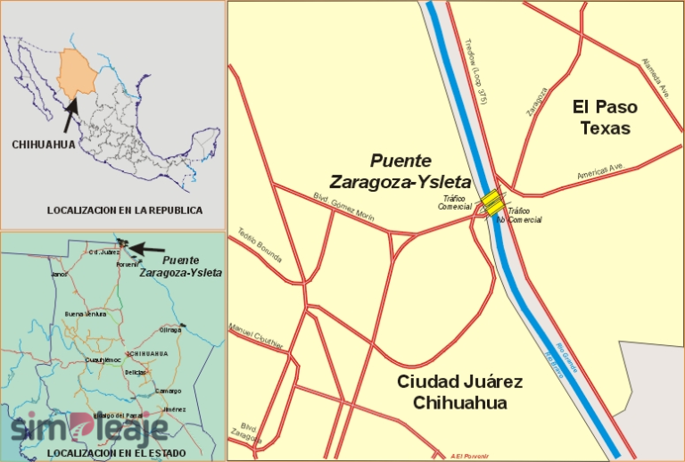 Casetas, gasolina y herramientas para viajar por México 13 Croquis de Puente Zaragoza - Ysleta