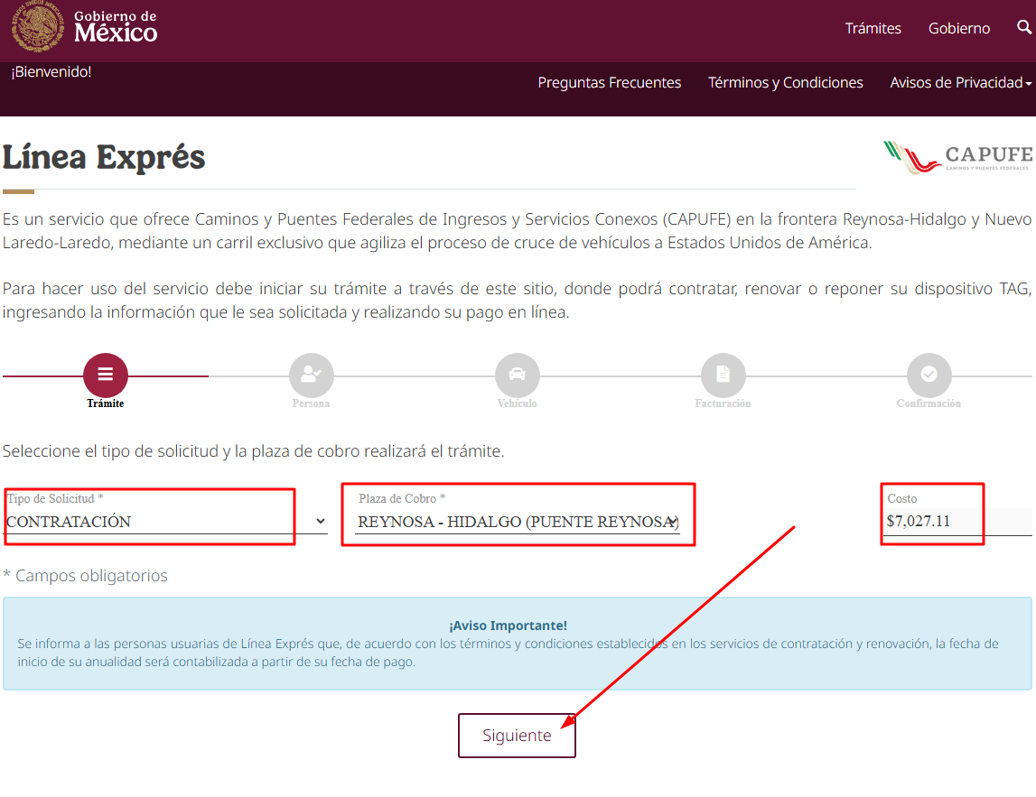 iniciar solicitud Linea Expres CAPUFE en linea Simpleaje - Peajes y Autopistas de México